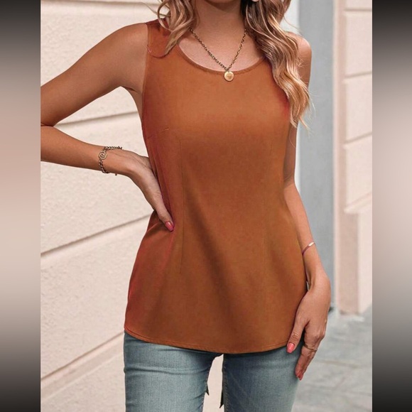 Boho brown crisscross back tank top - Picture 9 of 16
